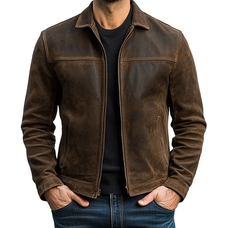 Mens Classic Fashion Zipper Leather Jacket