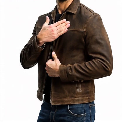 Mens Classic Fashion Zipper Leather Jacket