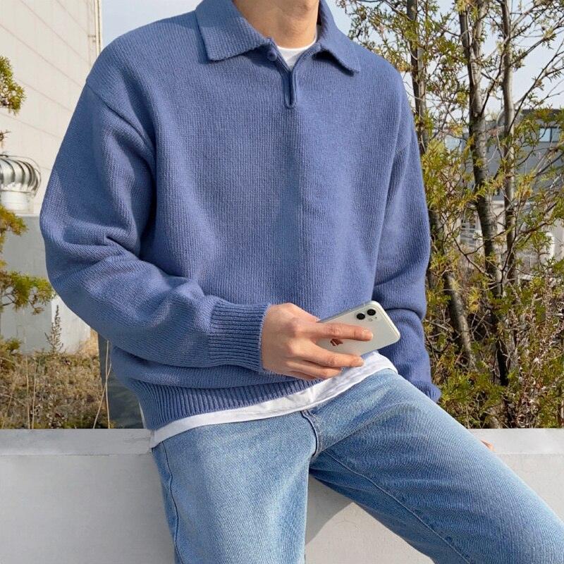 Knit Polo Shirt - Button Collar & Soft Blend Warmth