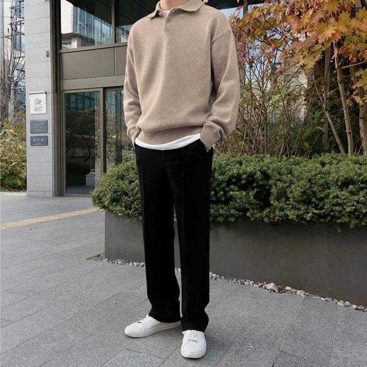 Knit Polo Shirt - Button Collar & Soft Blend Warmth