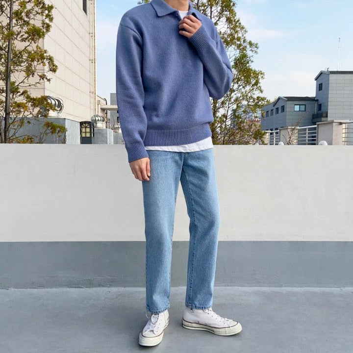 Knit Polo Shirt - Button Collar & Soft Blend Warmth