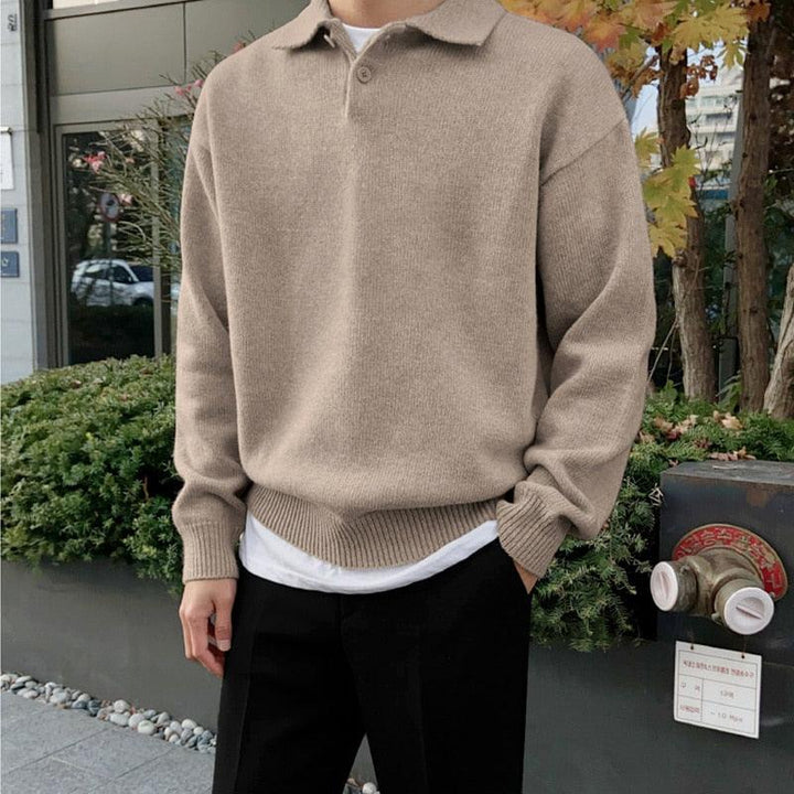 Knit Polo Shirt - Button Collar & Soft Blend Warmth