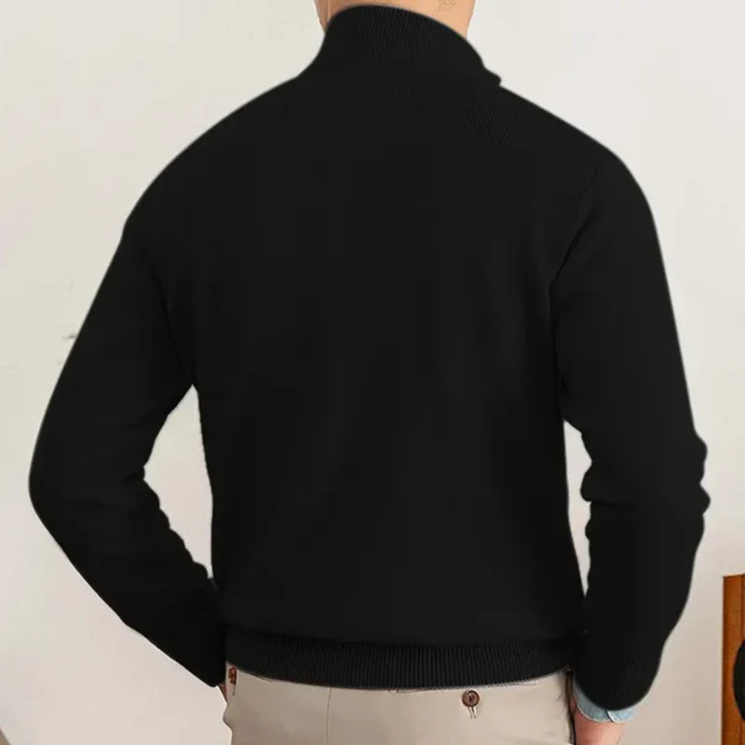 Knit Sweater – Soft Blend High Collar Half Zip & Ribbed Hem