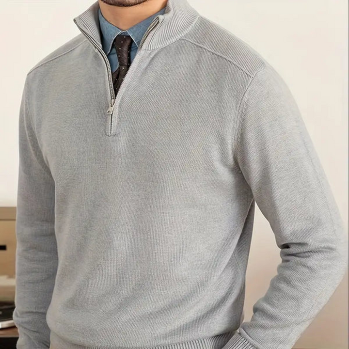 Knit Sweater – Soft Blend High Collar Half Zip & Ribbed Hem