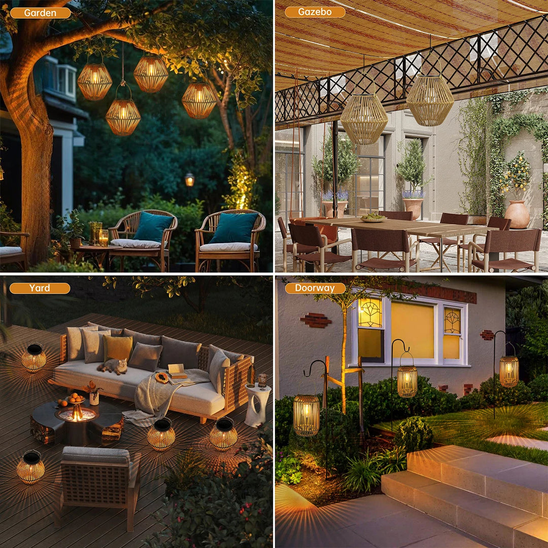 Solar Rattan Lantern Outdoor Waterproof – Hanging Garden Light