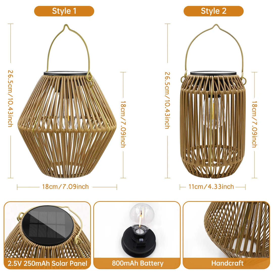 Solar Rattan Lantern Outdoor Waterproof – Hanging Garden Light