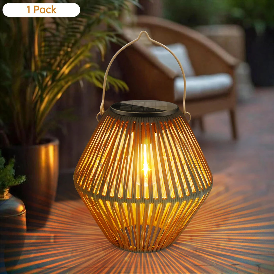 Solar Rattan Lantern Outdoor Waterproof – Hanging Garden Light