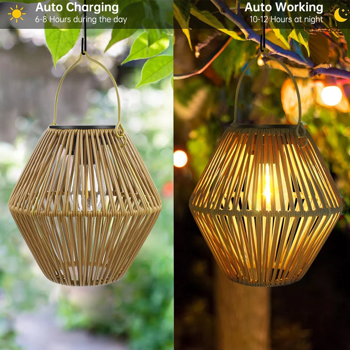 Solar Rattan Lantern Outdoor Waterproof – Hanging Garden Light