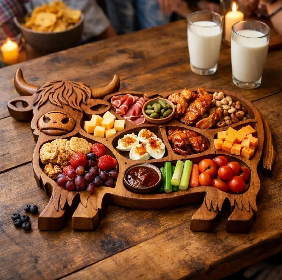 Highland Feast™ - Rustic Cow Charcuterie Board