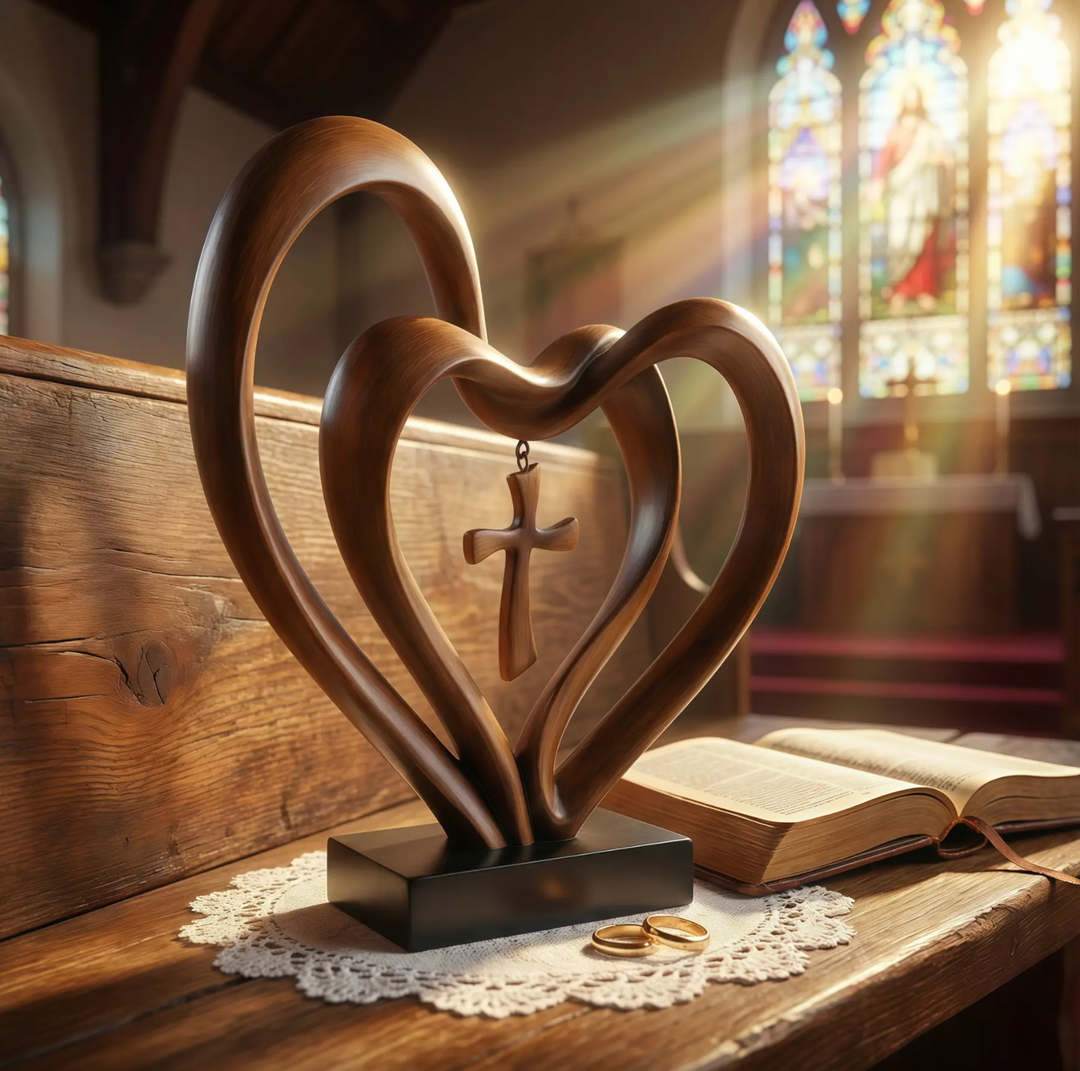 Marriage Takes Three - Entwined Heart & Cross Tabletop Accent