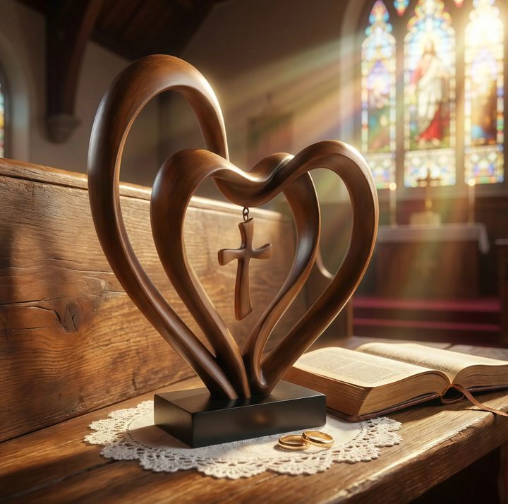 Marriage Takes Three - Entwined Heart & Cross Tabletop Accent