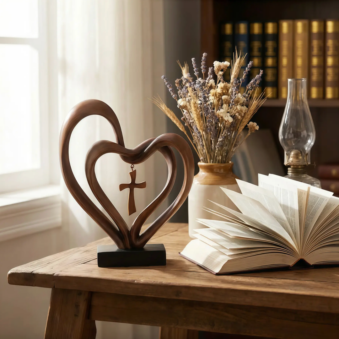 Marriage Takes Three - Entwined Heart & Cross Tabletop Accent