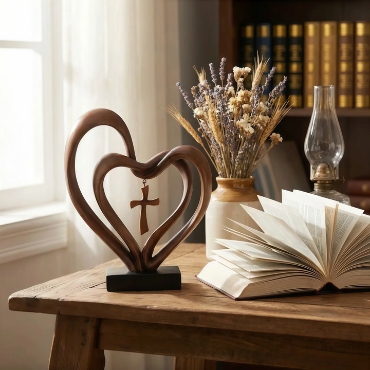 Marriage Takes Three - Entwined Heart & Cross Tabletop Accent