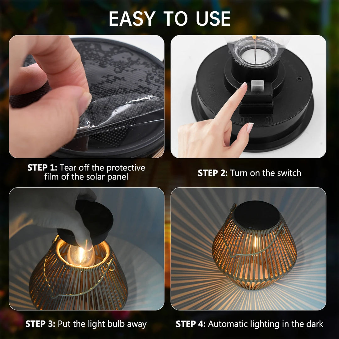 Solar Rattan Lantern Outdoor Waterproof – Hanging Garden Light
