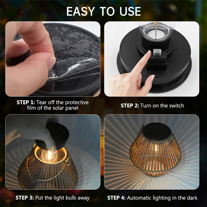 Solar Rattan Lantern Outdoor Waterproof – Hanging Garden Light