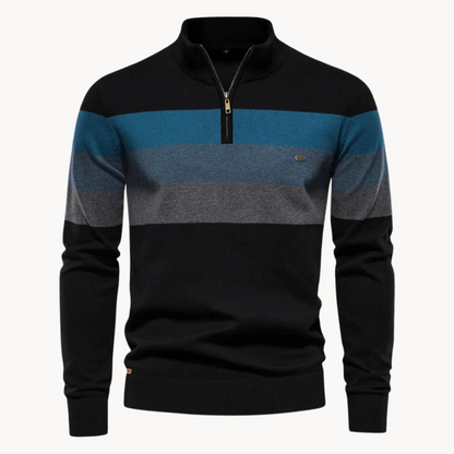 Soft-Blend Sweater – Striped Surface & Zip Ventilation