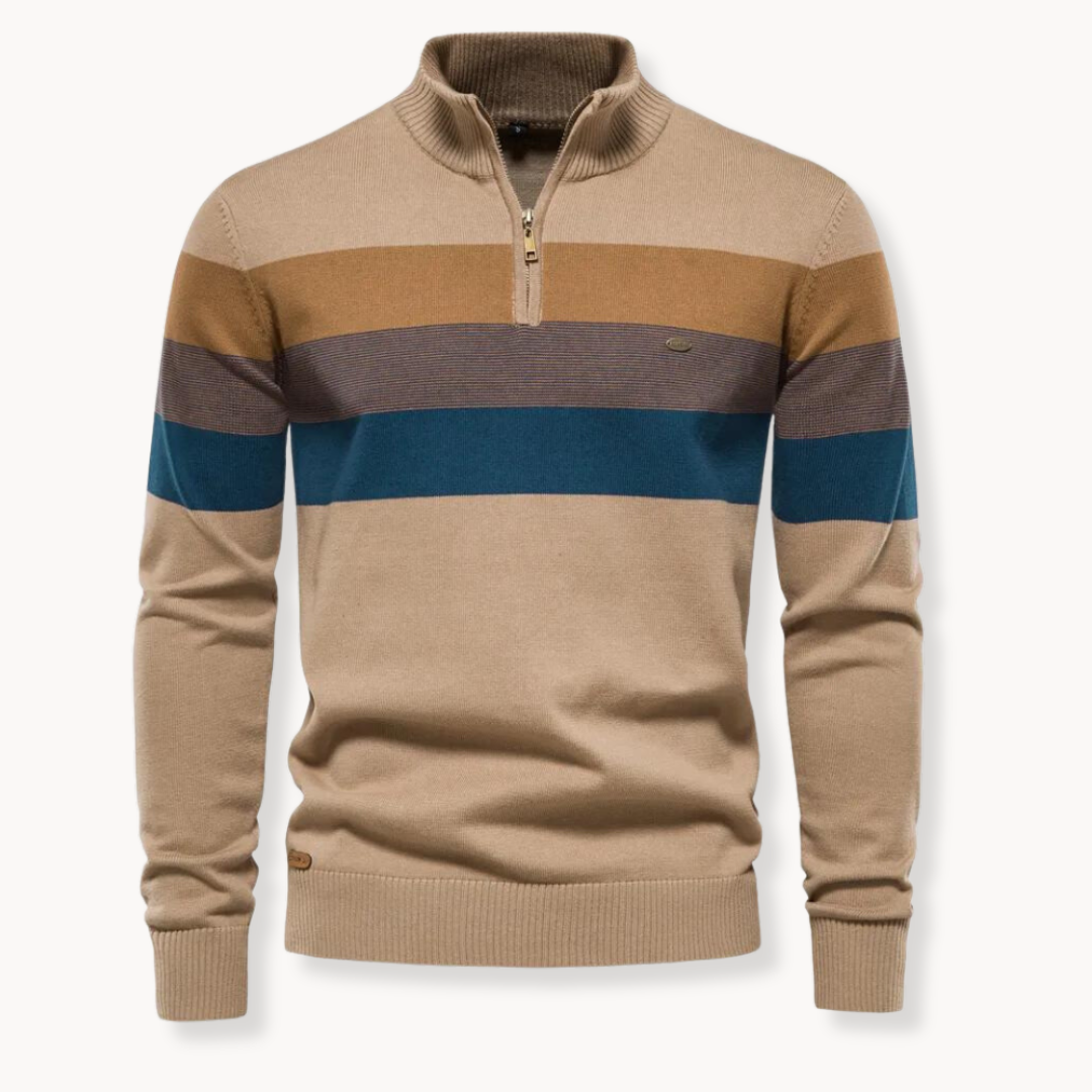 Soft-Blend Sweater – Striped Surface & Zip Ventilation