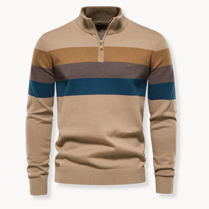 Soft-Blend Sweater – Striped Surface & Zip Ventilation