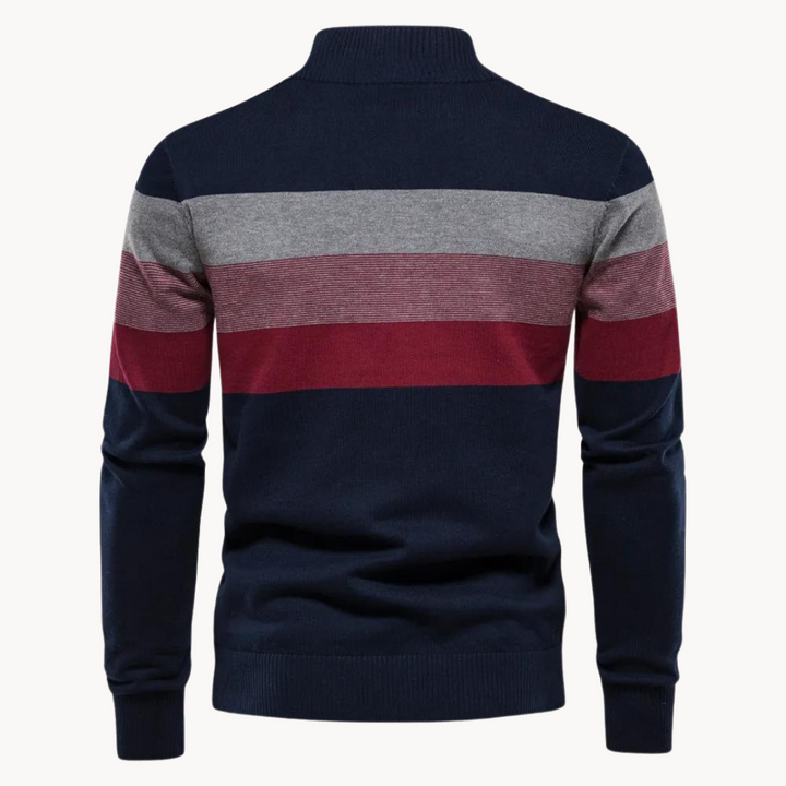 Soft-Blend Sweater – Striped Surface & Zip Ventilation