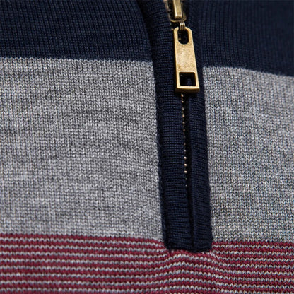 Soft-Blend Sweater – Striped Surface & Zip Ventilation