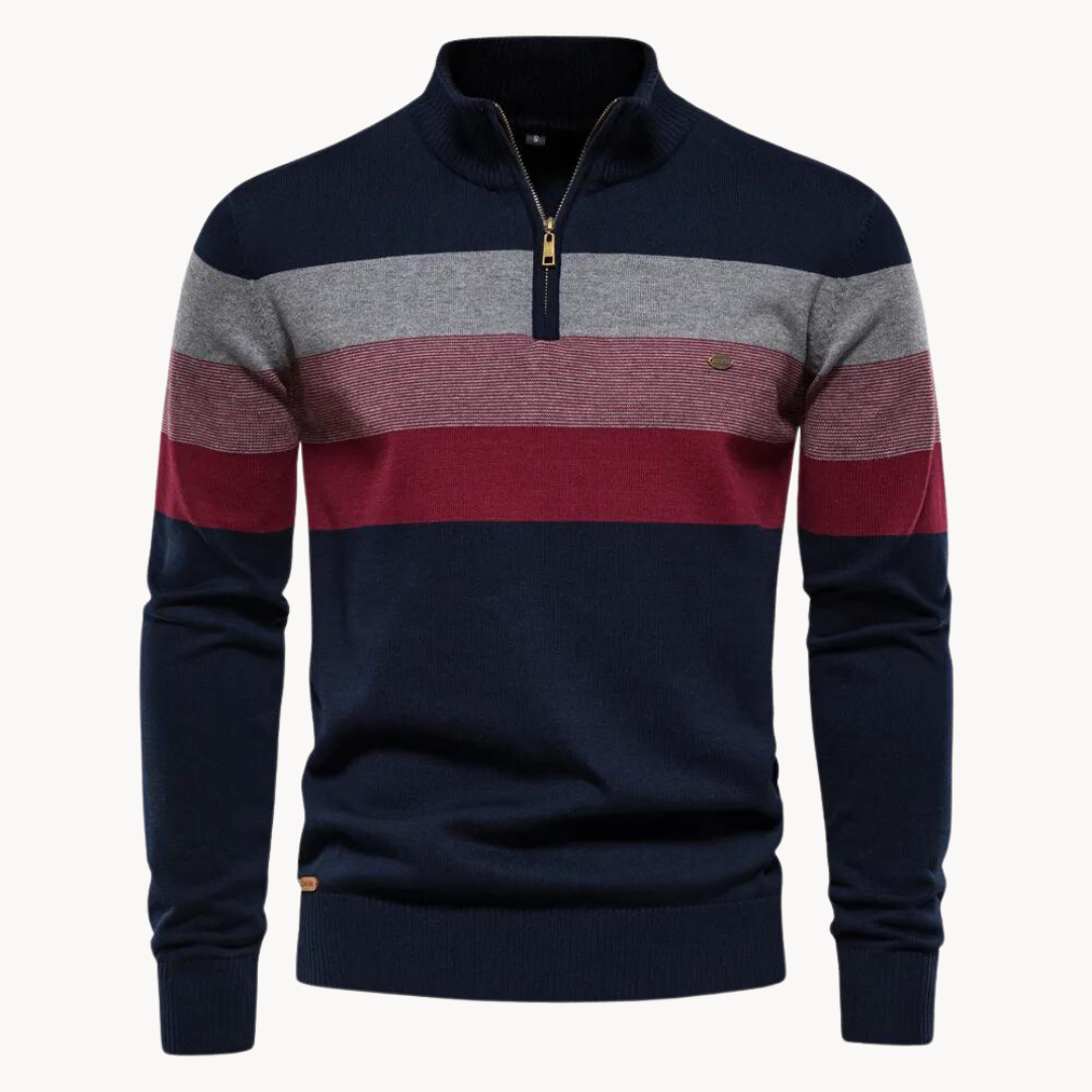 Soft-Blend Sweater – Striped Surface & Zip Ventilation