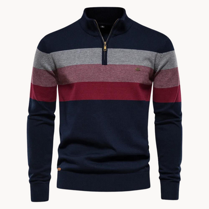 Soft-Blend Sweater – Striped Surface & Zip Ventilation