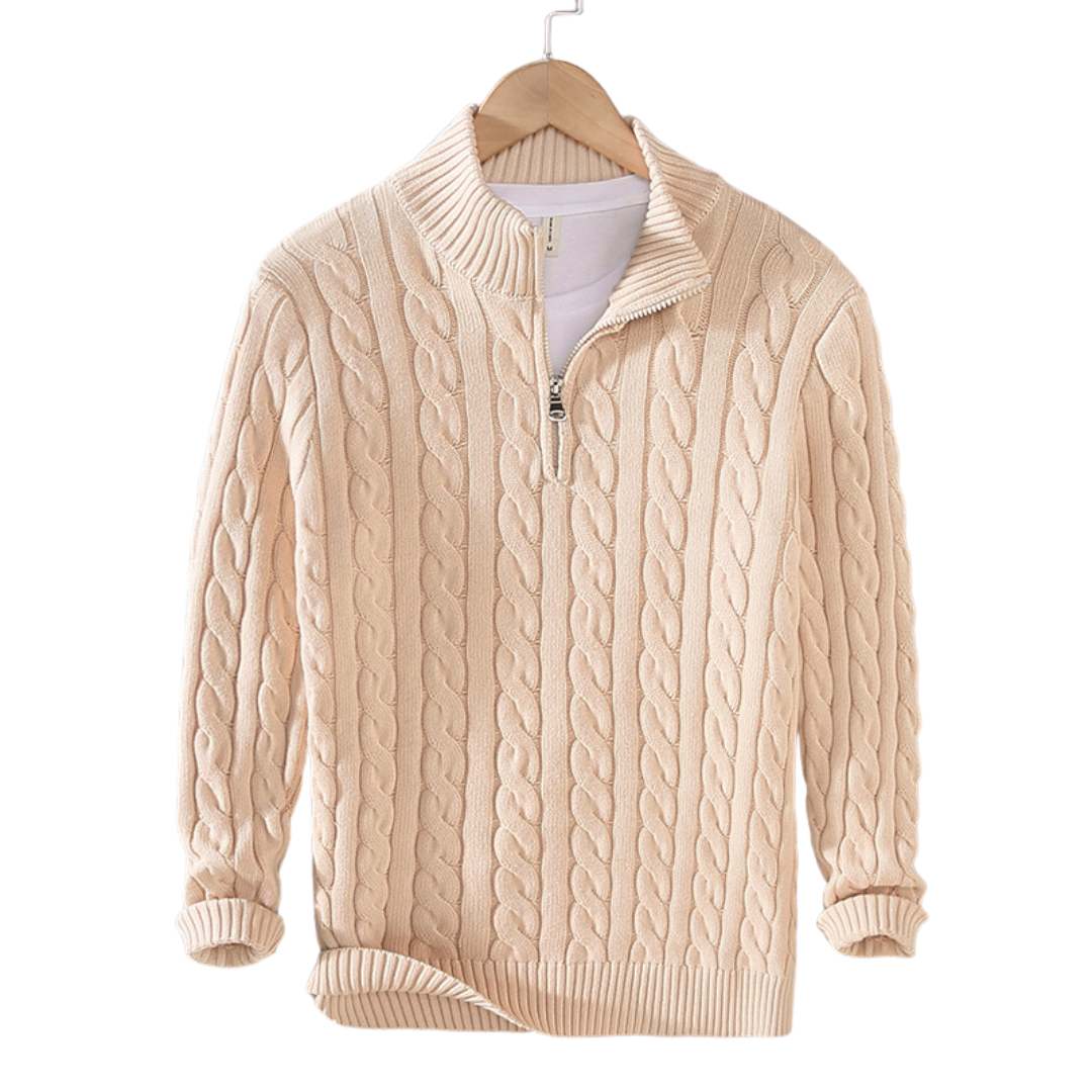 Spun Blend Sweater – High Collar And Half Zip Venting