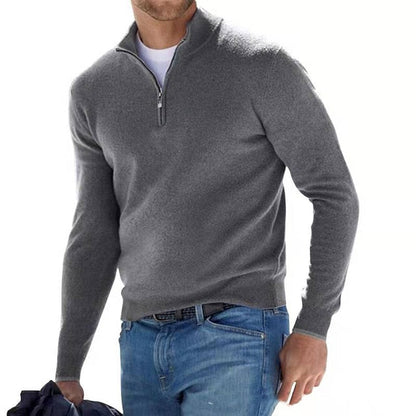 V Neck Knit Blend Sweater - Zipper & Breathable Warmth
