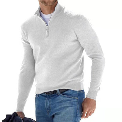 V Neck Knit Blend Sweater - Zipper & Breathable Warmth