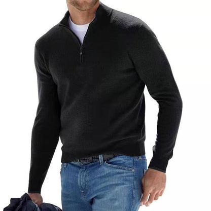 V Neck Knit Blend Sweater - Zipper & Breathable Warmth