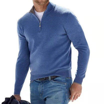 V Neck Knit Blend Sweater - Zipper & Breathable Warmth
