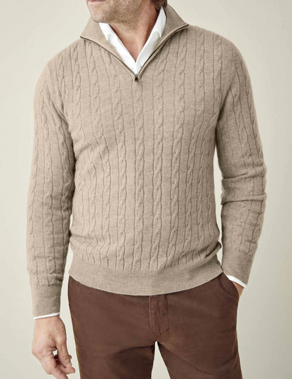 Zac Zipper Sweater - Cable Knit Texture & Adjustable Warmth