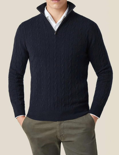 Zac Zipper Sweater - Cable Knit Texture & Adjustable Warmth
