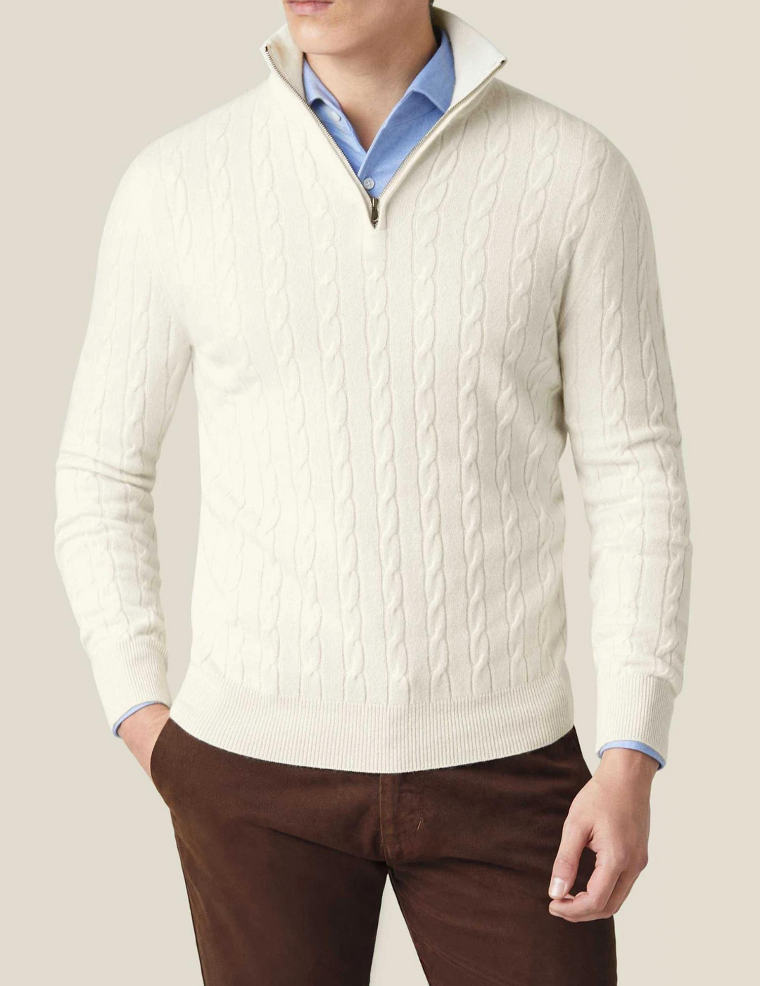 Zac Zipper Sweater - Cable Knit Texture & Adjustable Warmth