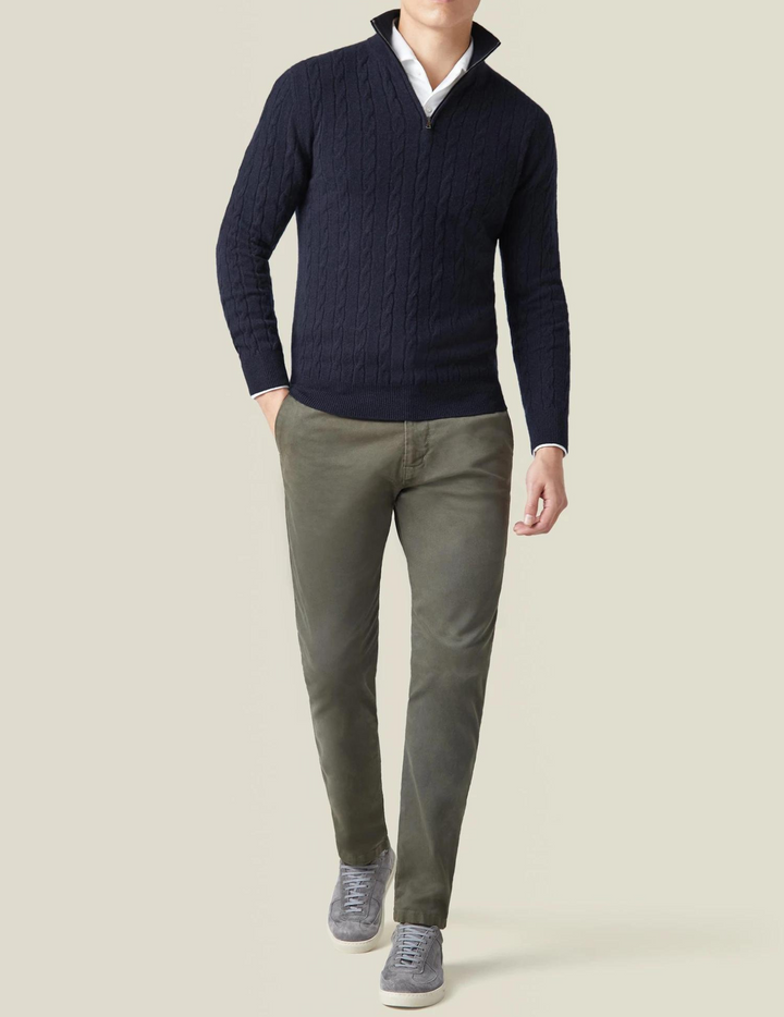 Zac Zipper Sweater - Cable Knit Texture & Adjustable Warmth