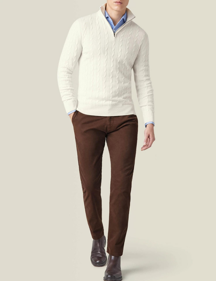 Zac Zipper Sweater - Cable Knit Texture & Adjustable Warmth