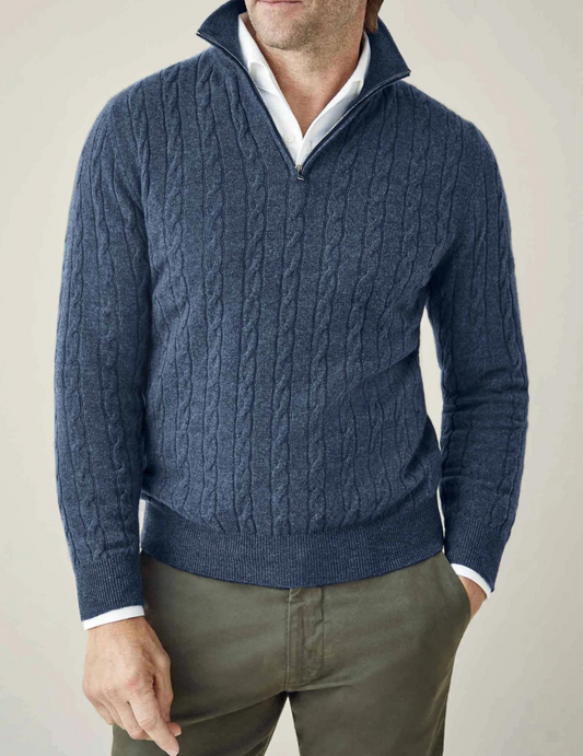 Zac Zipper Sweater - Cable Knit Texture & Adjustable Warmth